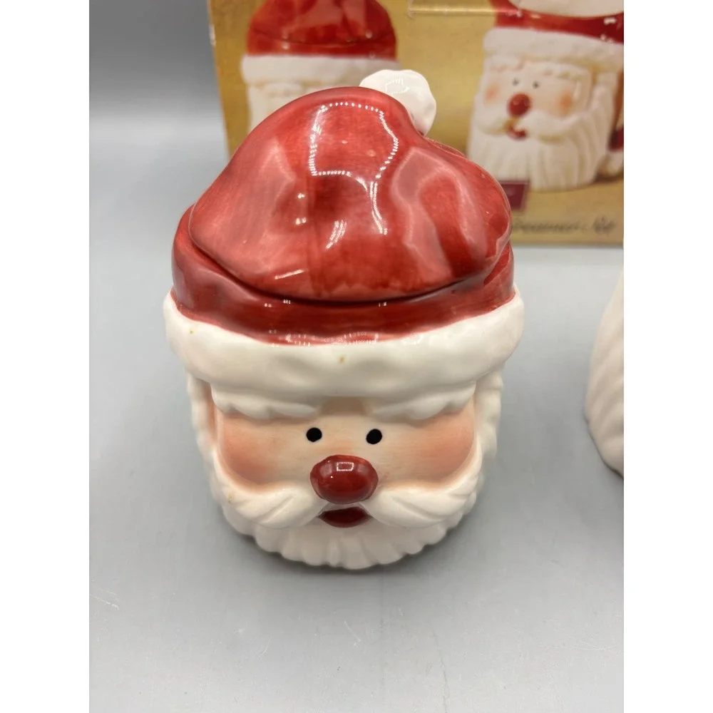 HomeTrends Ceramic Santa Sugar and Creamer Set Red White Holiday Tableware Boxed